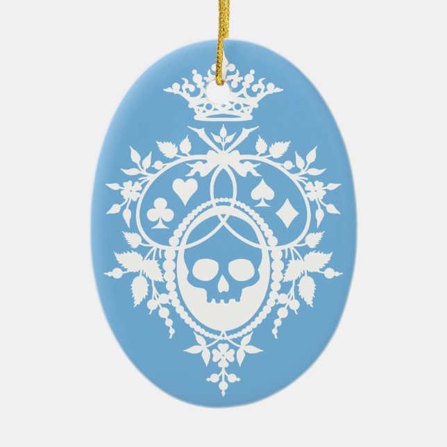 Blå Vapensköld med Skull och karddräkter keramisk  Julgransprydnad Keramik (Framsidan)