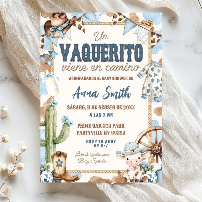 Blå Vaquerito spansk baby shower Inbjudningar (Skapare uppladdad)