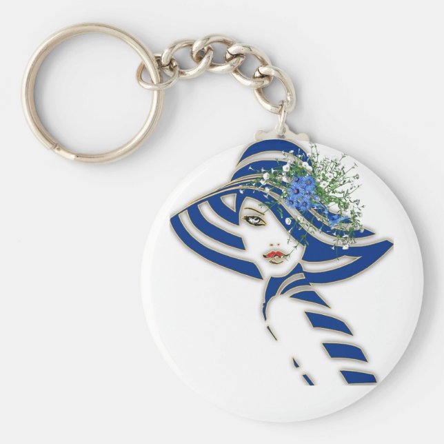 Blå Vår blommor bröllopsgåvor Nyckelring (Framsidan)