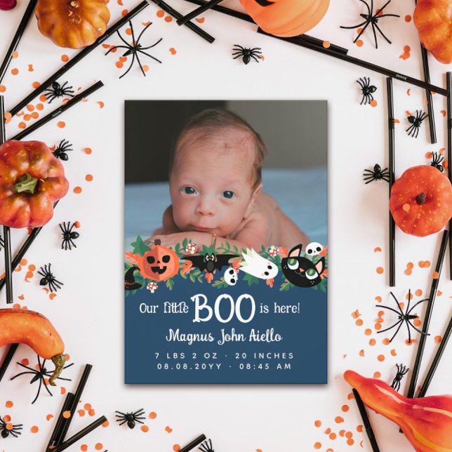 Blå vår lilla boo är här Halloween Baby Meddelande (Skapare uppladdad)