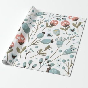 Blå vårblommig mönstrad bröllopps- presentpapper
