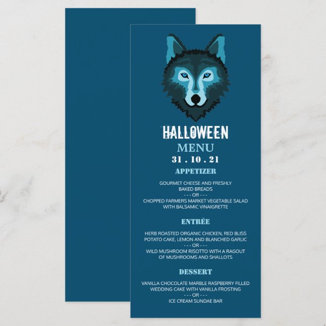 Blå Varg, Halloween fest Meny (Fram/baksida)