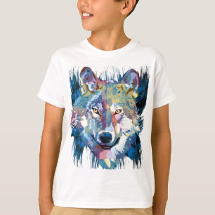 Blå Varg T-Shirt Färg Varg Teckning