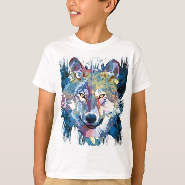 Blå Varg T-Shirt | Färg Varg Teckning (Framsida)