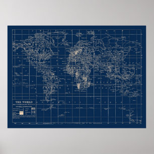 Blå världskarta för flottan poster