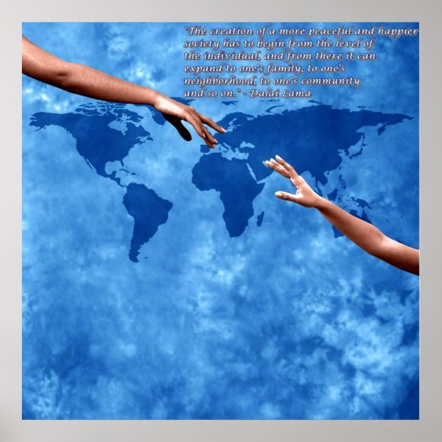 Blå världskarta med text från Dalai lama Poster (Framsidan)