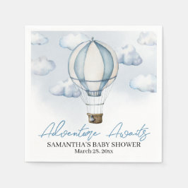Blå Varm Luft Ballong Baby Shower Pappersservett