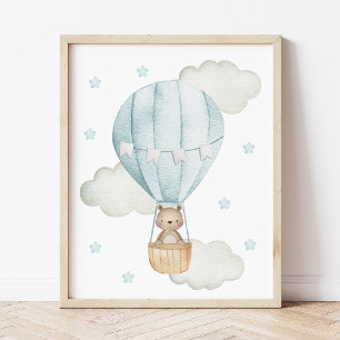 Blå Varm Luft Ballong, Djur, Björn, Pojke Barnkamm Poster