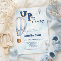 Blå Varm Luft Ballong Upp Upp & Borta Baby Shower 