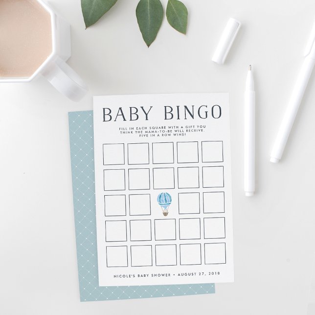 Blå varmluftsballong | Baby Shower Bingo-spelkort Inbjudningar (Skapare uppladdad)