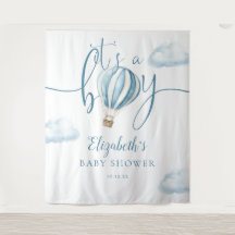 Blå varmluftsballong Baby Shower Foto Bakgrund
