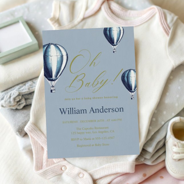 Blå varmluftsballong baby shower inbjudan  (Skapare uppladdad)