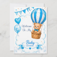 Blå varmluftsballong baby shower 🎈