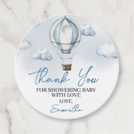 Blå varmluftsballong Baby Shower Rundt Förmånsetik Gåvor Etiketter