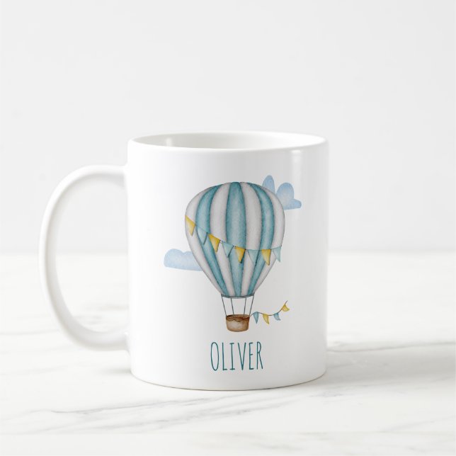 Blå varmluftsballong i akvarell kaffemugg (Vänster)