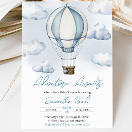 Blå Varmt Luftballong Baby Shower Inbjudningar