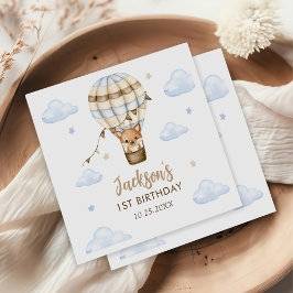 Blå Varmt Luftballong Pojke 1-årsdag Pappersservett