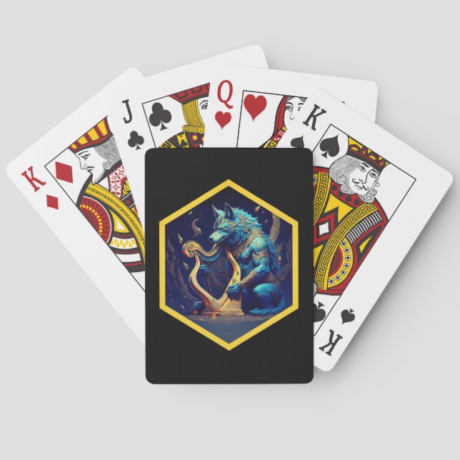 Blå Varulv Betalar En Guldharpa Casinokort (Baksidan)