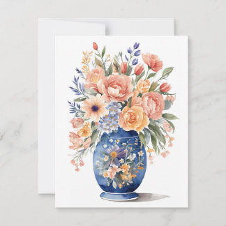 Blå Vas-blommans vattenfärgsmålning i Bouquet Inbjudningar