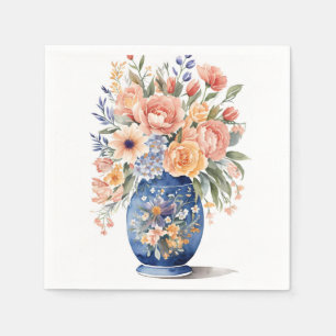 Blå Vas-blommans vattenfärgsmålning i Bouquet Pappersservett