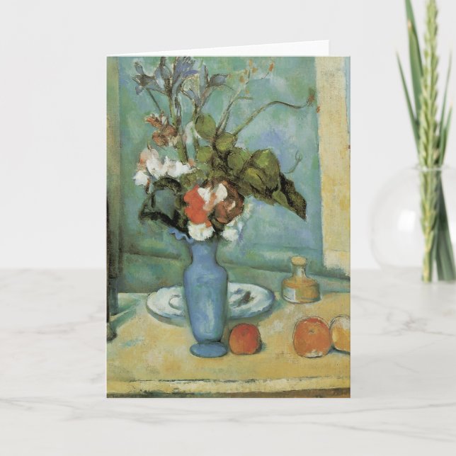 Blå Vas (blommor och frukt) av Paul Cezanne Kort (Framsida)