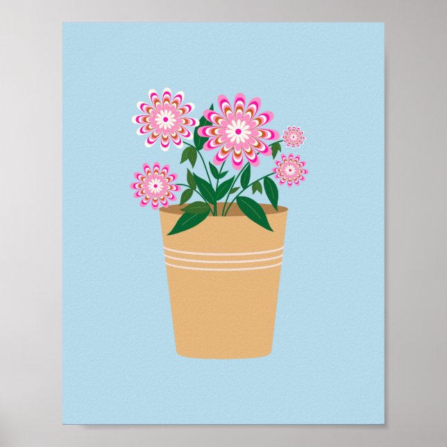 Blå Vas Rosa och blå vallmo Poster (Framsidan)