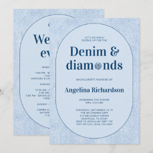 Blå västerländsk denim och diamanter möhippa inbjudningar