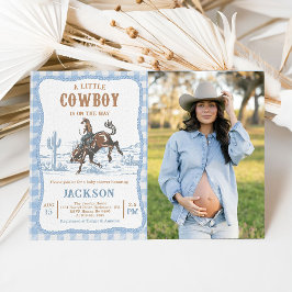 Blå västern cowboy baby shower inbjudan