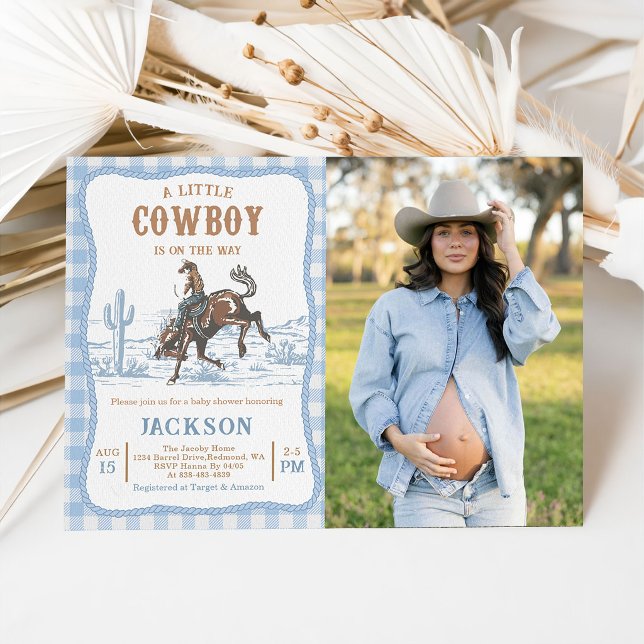 Blå västern cowboy baby shower inbjudan  (Skapare uppladdad)