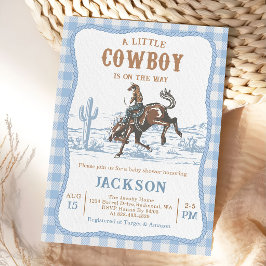 Blå västern cowboy baby shower inbjudan