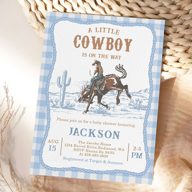Blå västern cowboy baby shower inbjudan  (Skapare uppladdad)