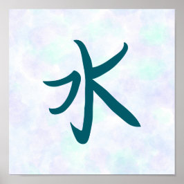 Blå vatten Kanji Japansk kalligrafi Poster