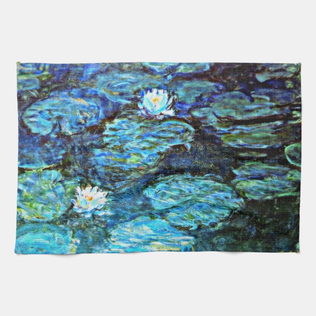 Blå Vatten-Lilies, bra konsmålning av Monet Kökshandduk (Horisontell)