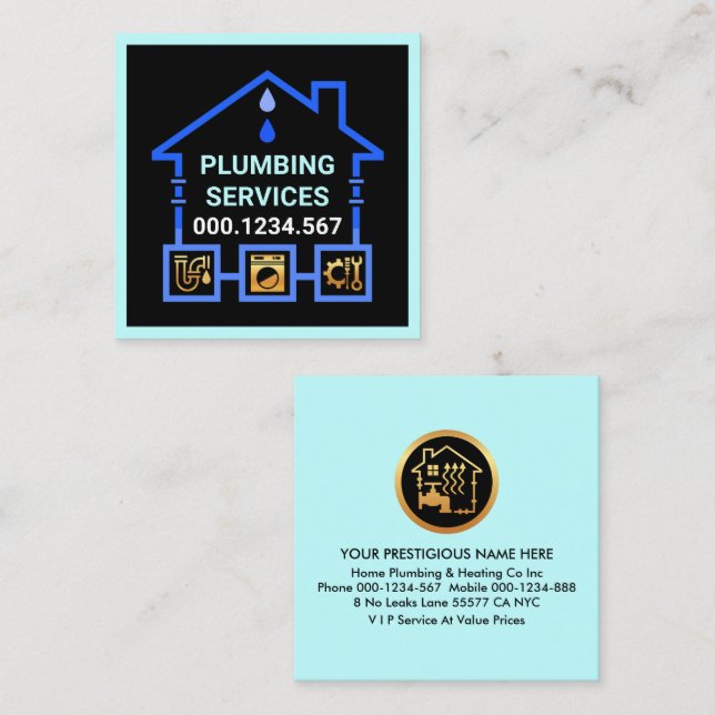 Blå Vatten-pipa som läcker hem Fyrkantigt Visitkort (Fram/baksida)