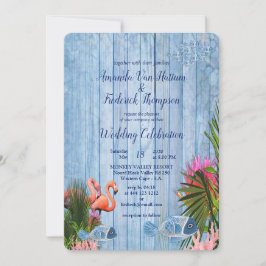 Blå vatten Småstarna och Rosa Flamingos Inbjudningar