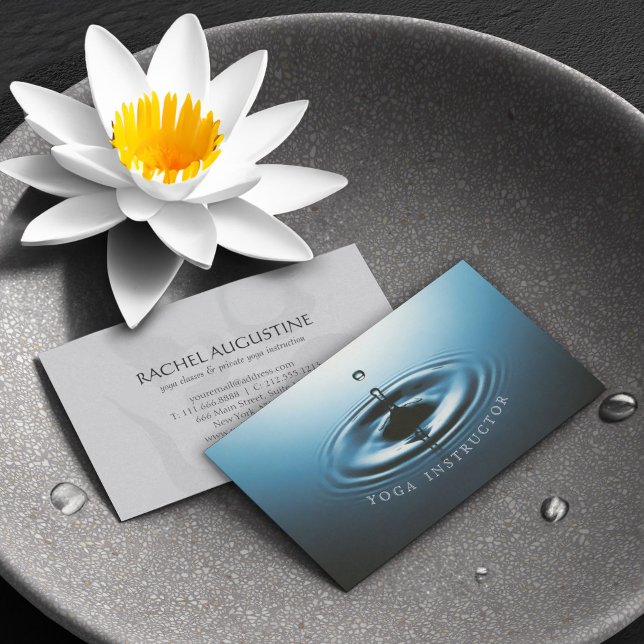 Blå Vattendroppskrusning & OM-symbol YOGA-instrukt Visitkort (Skapare uppladdad)