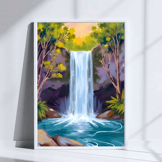 Blå vattenfall | Skogslandskap Naturmålning Poster (Skapare uppladdad)