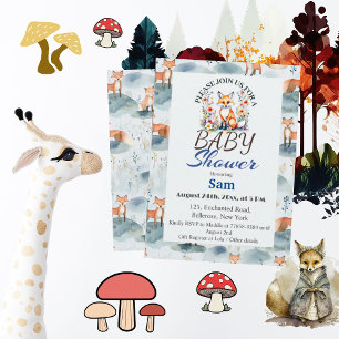 Blå vattenfärg, Baby Fox Baby Shower Inbjudningar