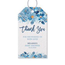 Blå vattenfärg, babyskor, Tack