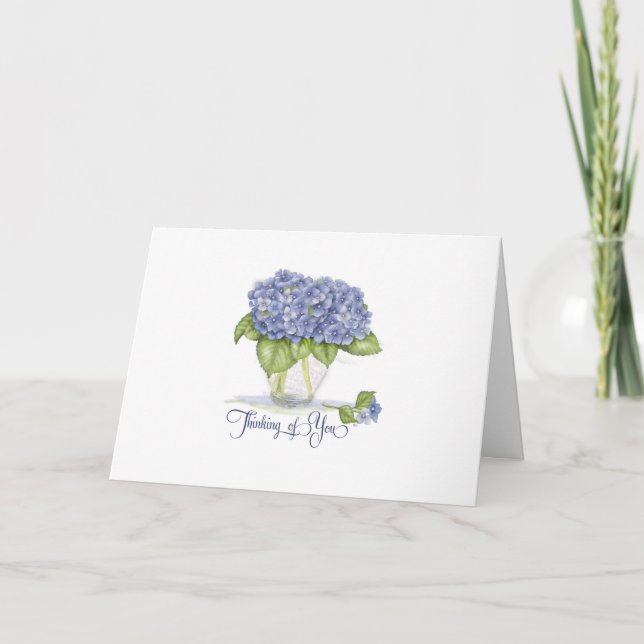 Blå vattenfärg Blå Hydrangea Blommor tänker på dig Kort (Framsida)