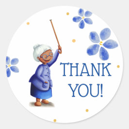 Blå vattenfärg, Blommigt Svart kvinna, Tack Runt Klistermärke