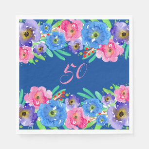 Blå vattenfärg Blommor Birthday Pappersservett