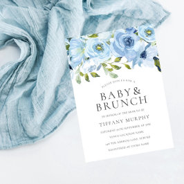 Blå vattenfärg Blommor Boys Baby Shower Brunch Inbjudningar