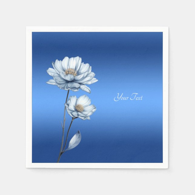 Blå vattenfärg Blommor Napkins Pappersservett (Framsidan)