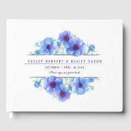 Blå vattenfärg, bröllop gäst bok