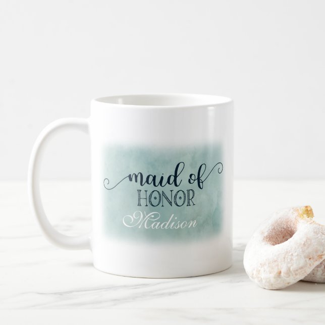 Blå vattenfärg Bröllop Maid of honor Kaffemugg (Med munk)