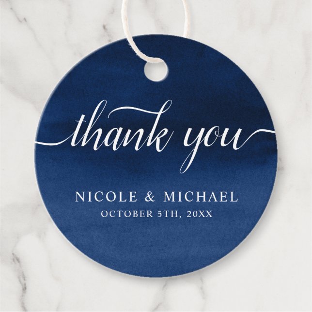 Blå vattenfärg, Bröllop Tack Gåvor Etiketter (Framsida)