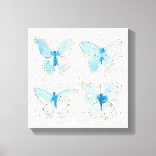 Blå vattenfärg Butterflies Canvastryck (Framsida)