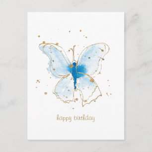 Blå vattenfärg Butterflies Vykort