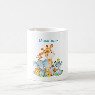 Blå vattenfärg Cute Safari Jungle Animals Kaffemugg